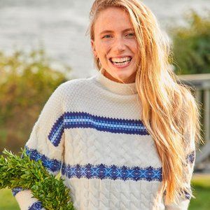 Vineyard Vines Nordic Stripe Mockneck Sweater XXS in Marshmallow White Fair Isle